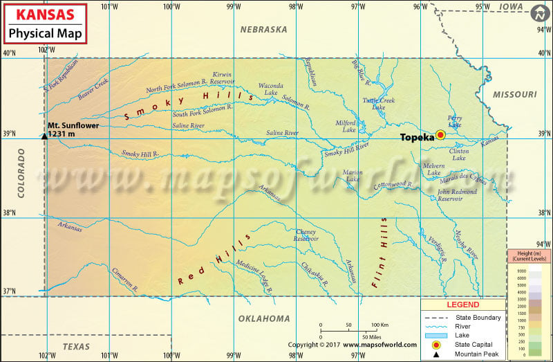 Physical Map of Kansas