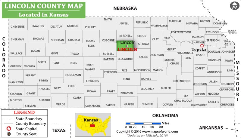 Lincoln County Map, Kansas