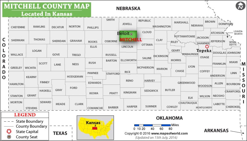 Mitchell County Map, Kansas