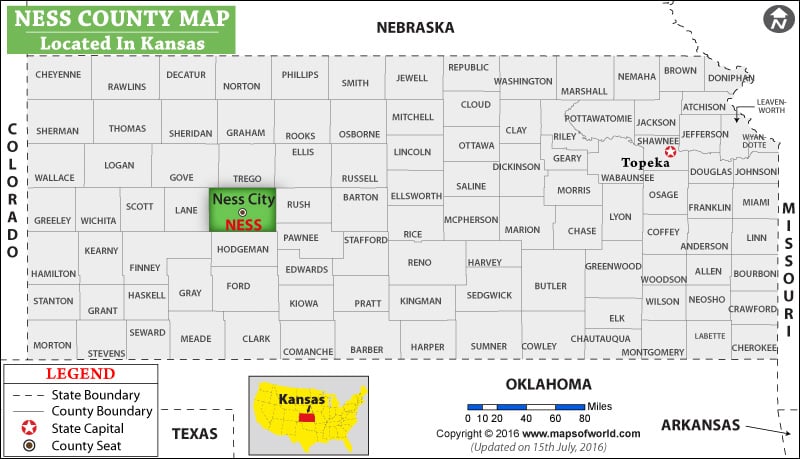 Ness County Map, Kansas