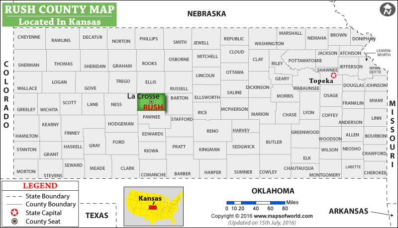 Rush County Map, Kansas