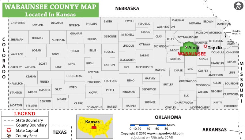 Wabaunsee County Map, Kansas