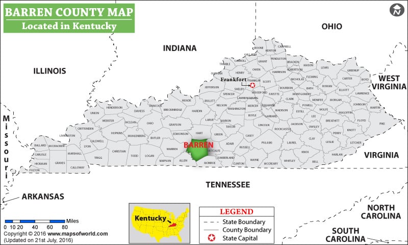 Barren County Map, Kentucky