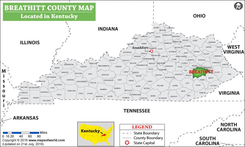 Breathitt County Map, Kentucky