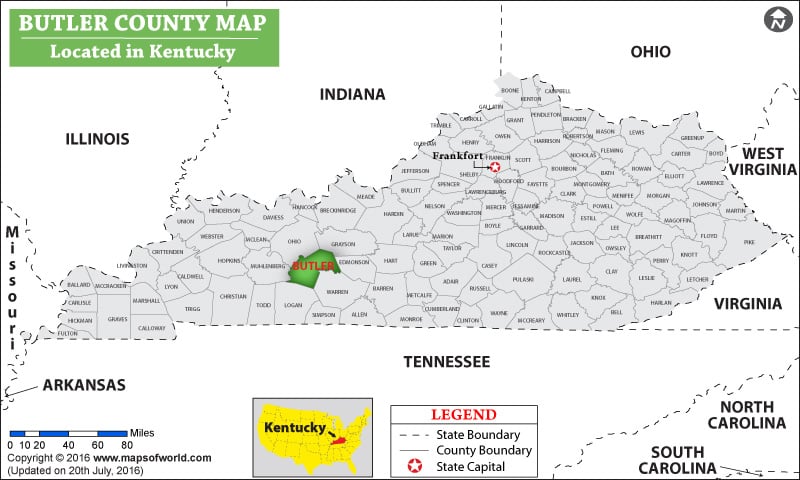 Butler County Map, Kentucky