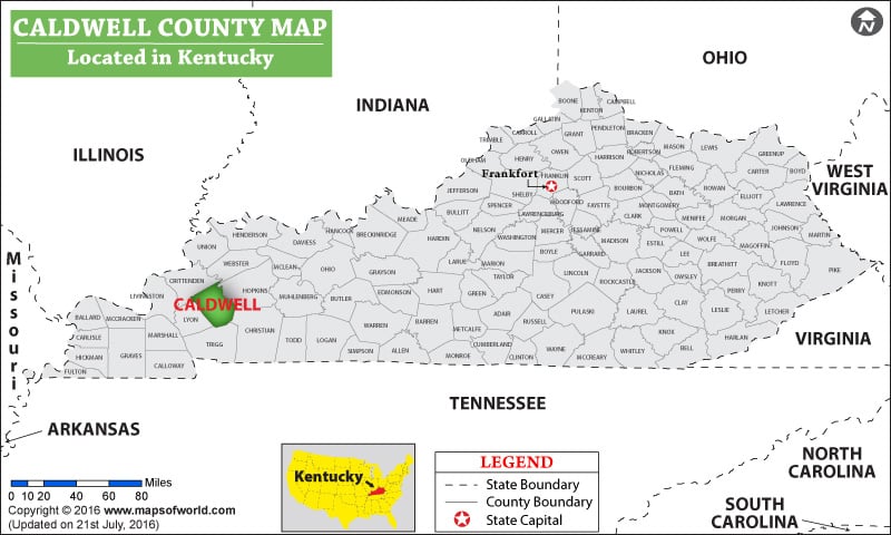 Caldwell County Map, Kentucky