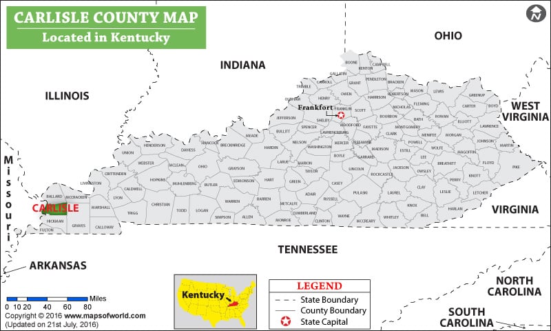 Carlisle County Map, Kentucky