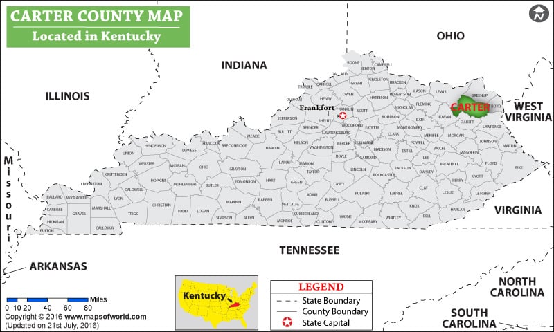Carter County Map, Kentucky