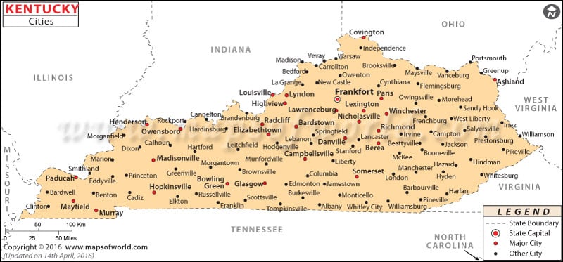 Map of Kentucky Cities