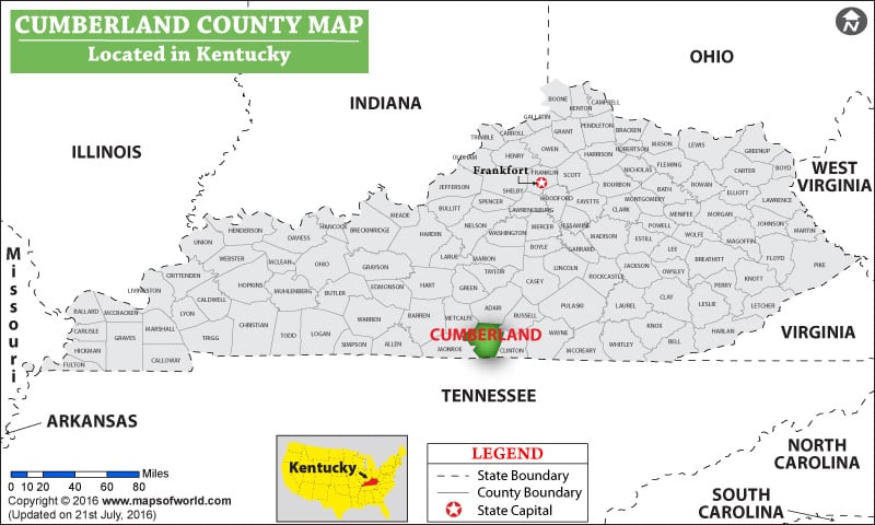 Cumberland County Map, Kentucky