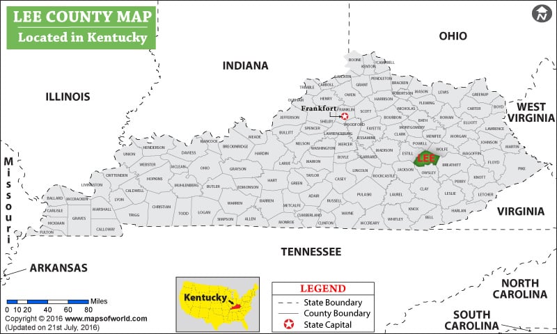 Lee County Map, Kentucky