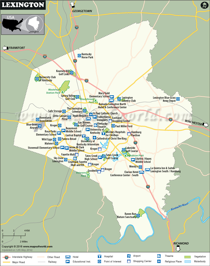 Lexington Kentucky City Map Founded 1775 University of Louisville