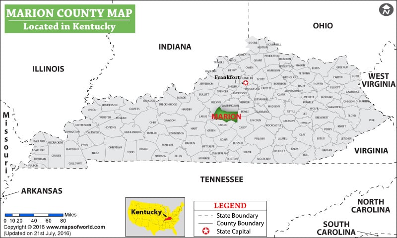 Marion County Map, Kentucky