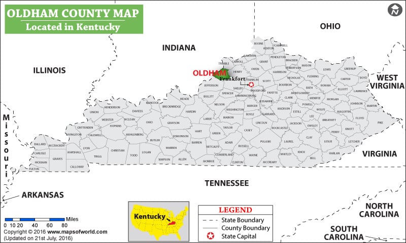 Oldham County Map, Kentucky