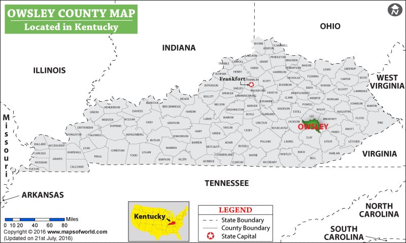 Owsley County Map, Kentucky