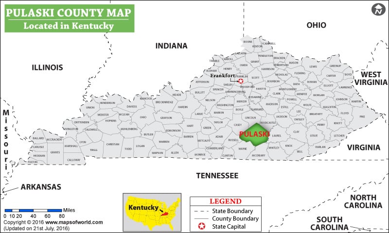 Pulaski County Map, Kentucky