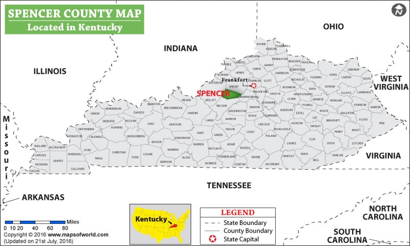 Spencer County Map, Kentucky