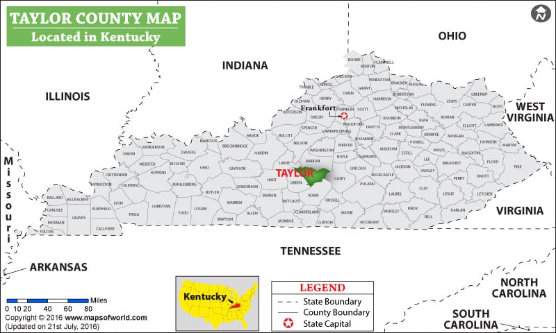 Taylor County Map, Kentucky