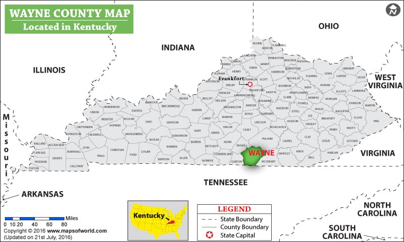 Wayne County Map, Kentucky