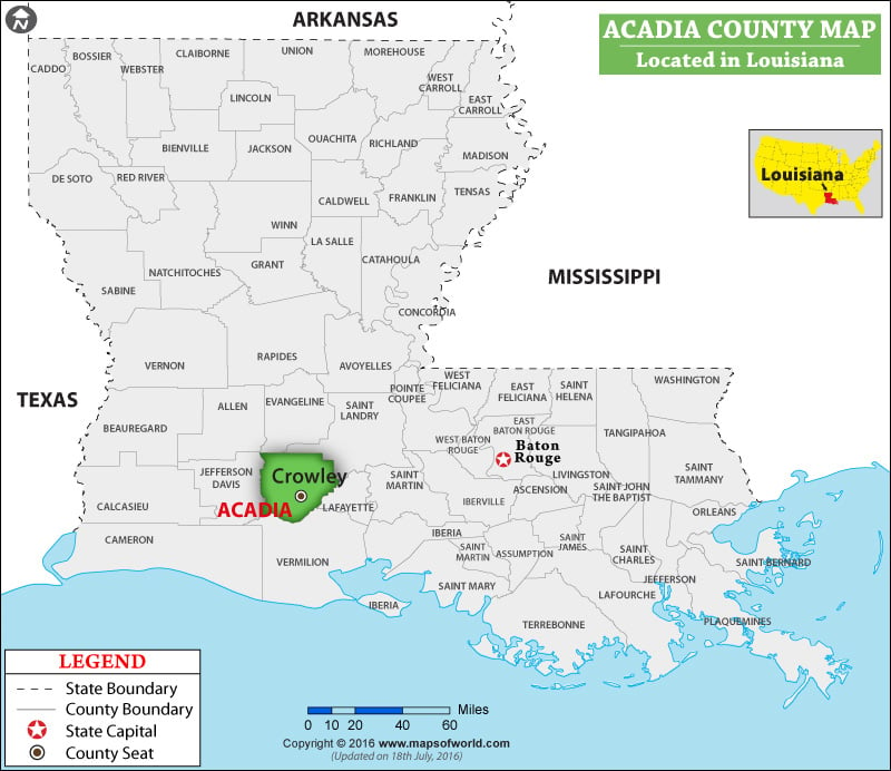 Acadia Parish Map, Louisiana