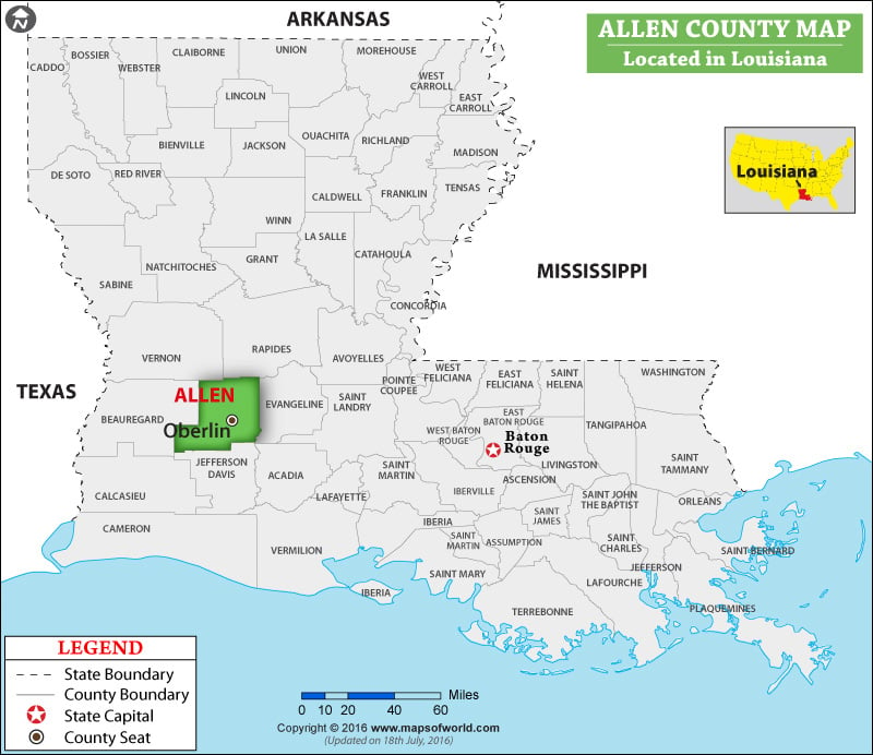 Allen Parish Map, Louisiana