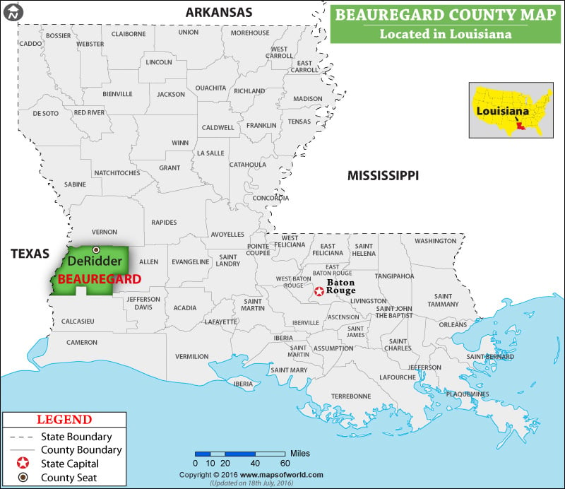 Beauregard Parish Map, Louisiana