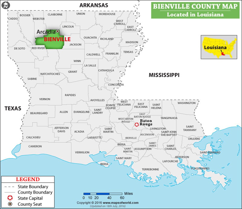 Bienville Parish Map, Louisiana
