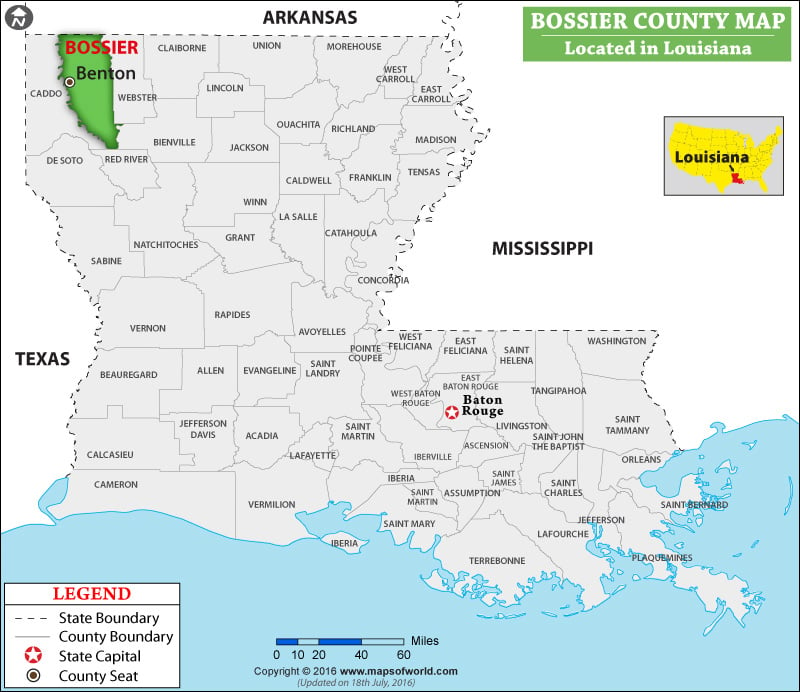Bossier Parish Map, Louisiana