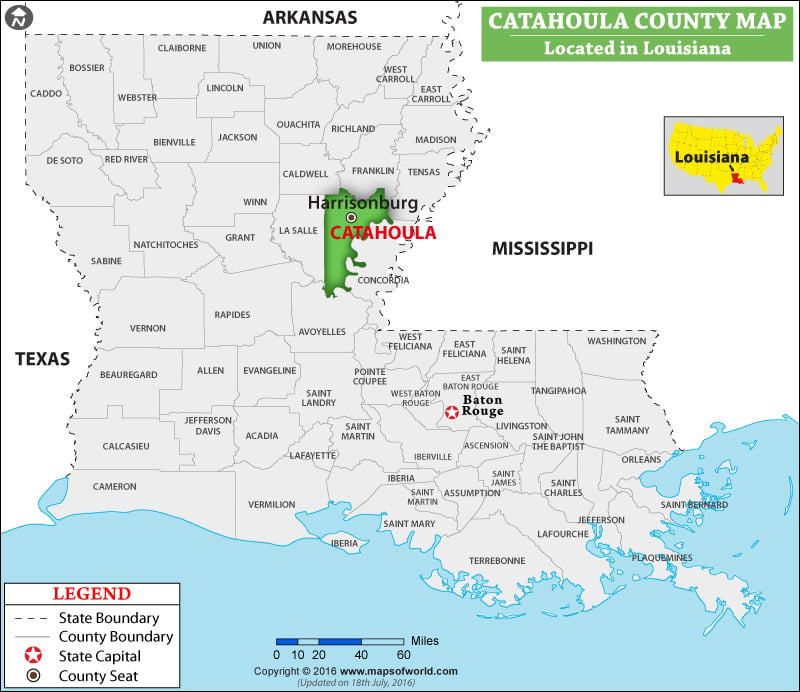 Catahoula Parish Map, Louisiana