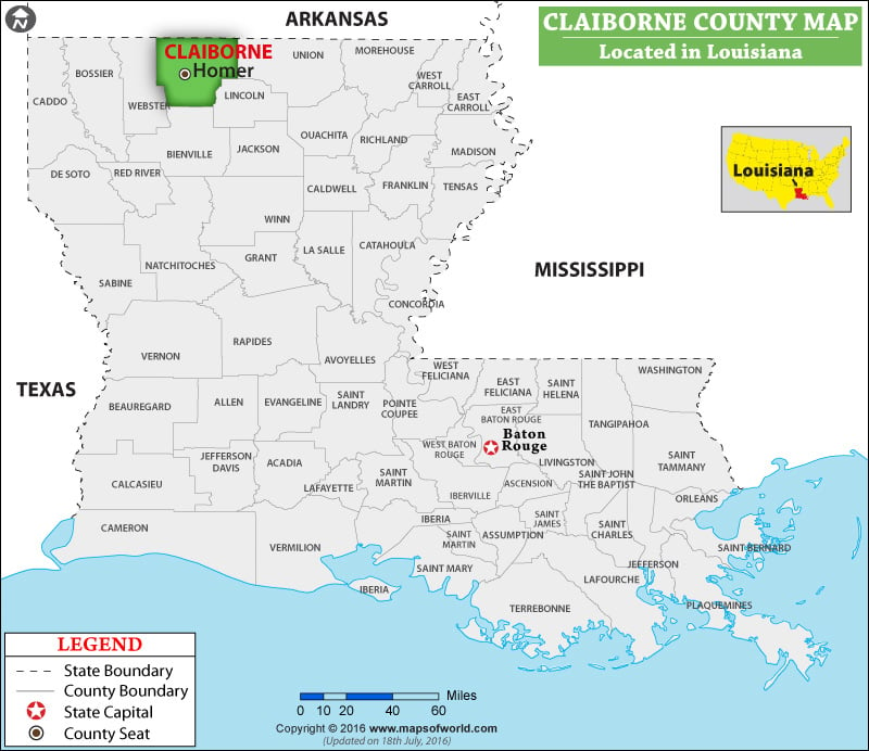 Claiborne Parish Map, Louisiana
