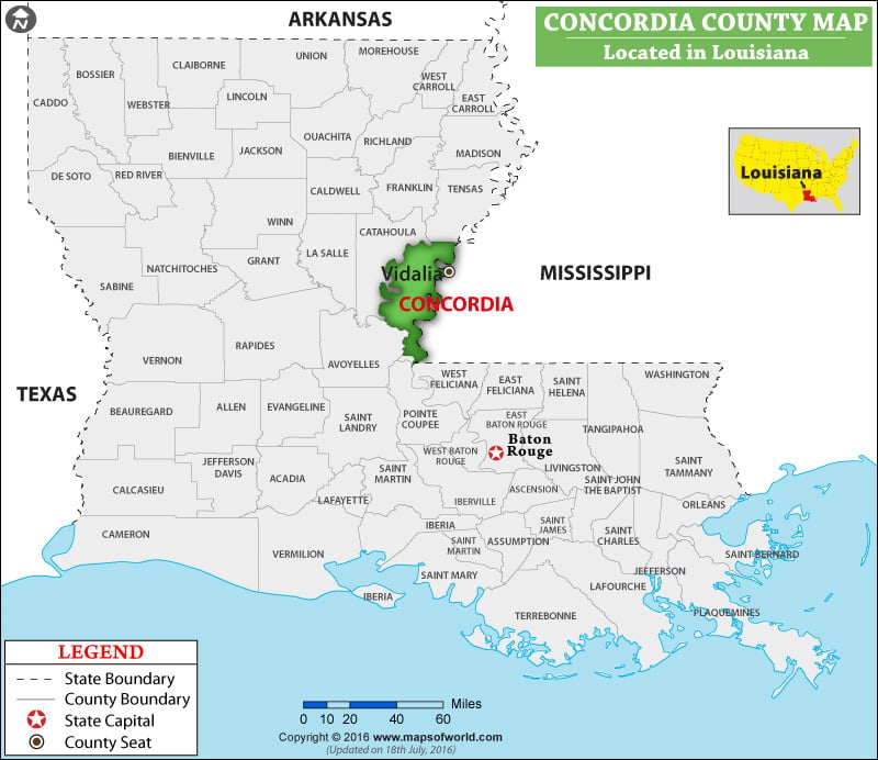 Concordia Parish Map, Louisiana