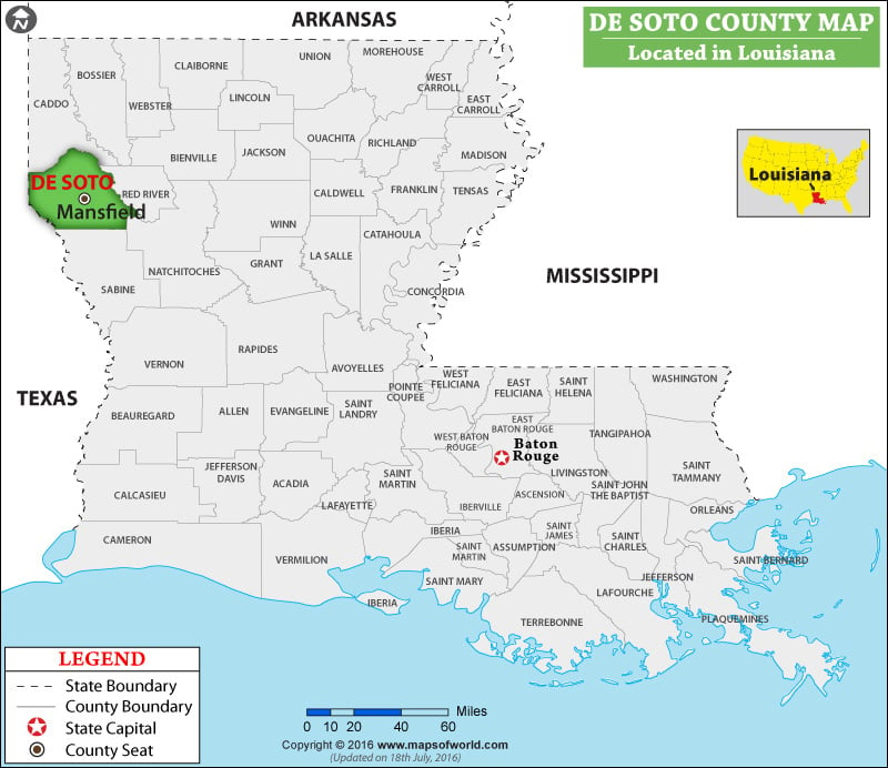 De Soto Parish Map, Louisiana