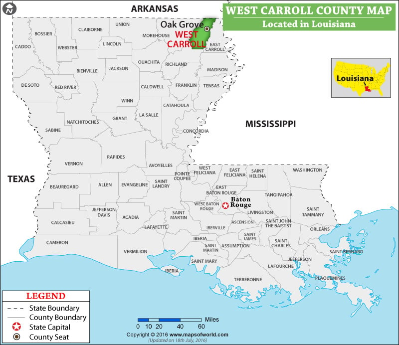 East Carroll Parish Map, Louisiana