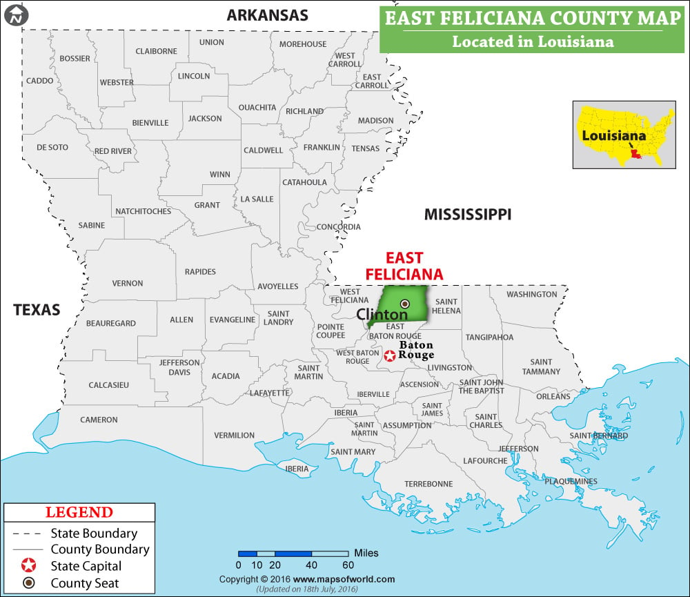 East Feliciana Parish Map, Louisiana