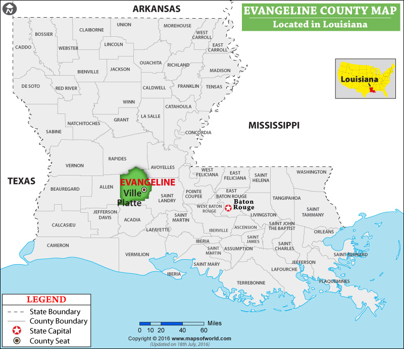 Evangeline Parish Map, Louisiana