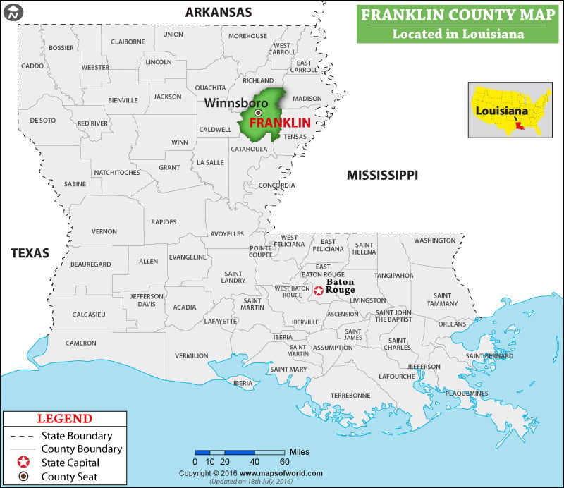Franklin Parish Map, Louisiana