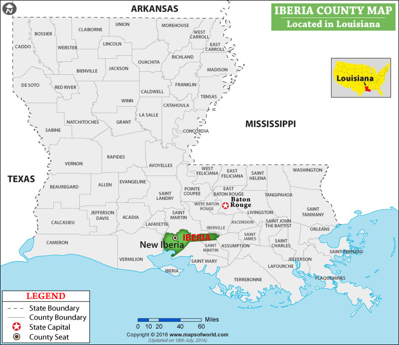 Iberia Parish Map, Louisiana