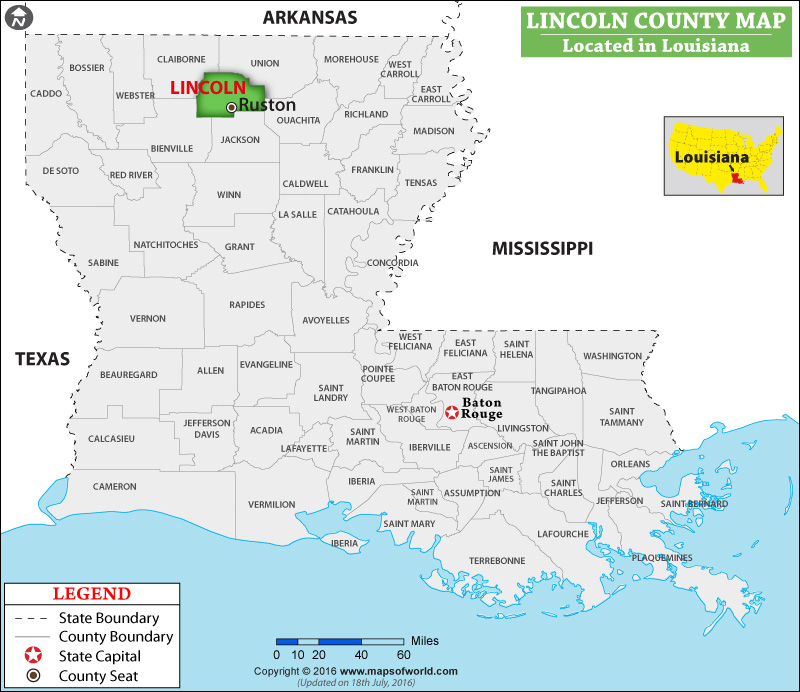 Lincoln Parish Map, Louisiana