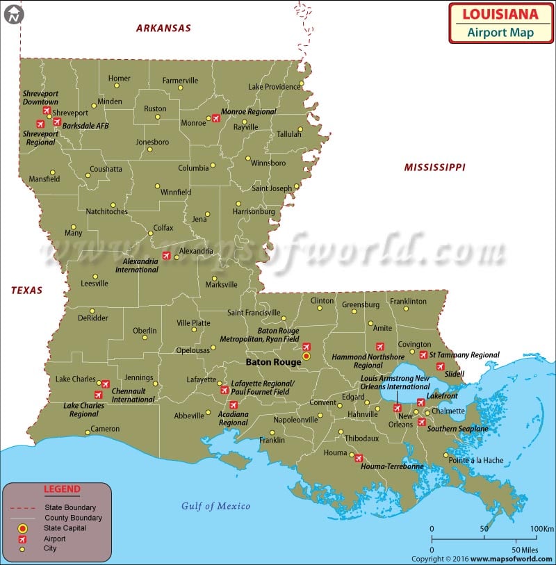 Louisiana Airports Map