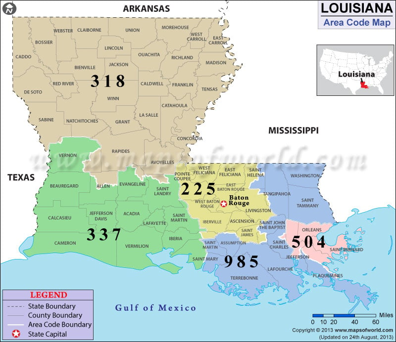 Louisiana Area Code Maps