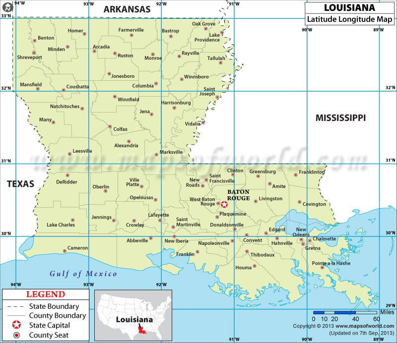 Louisiana Latitude and Longitude Map
