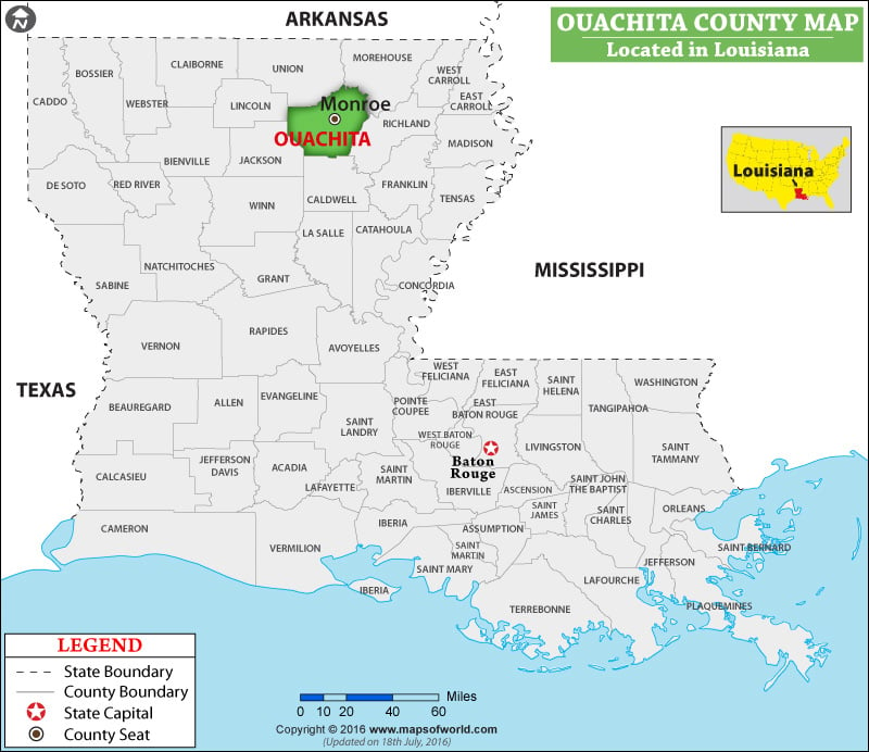 Ouachita Parish Map, Louisiana