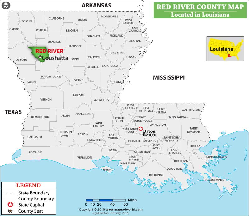 Red River Parish Map, Louisiana
