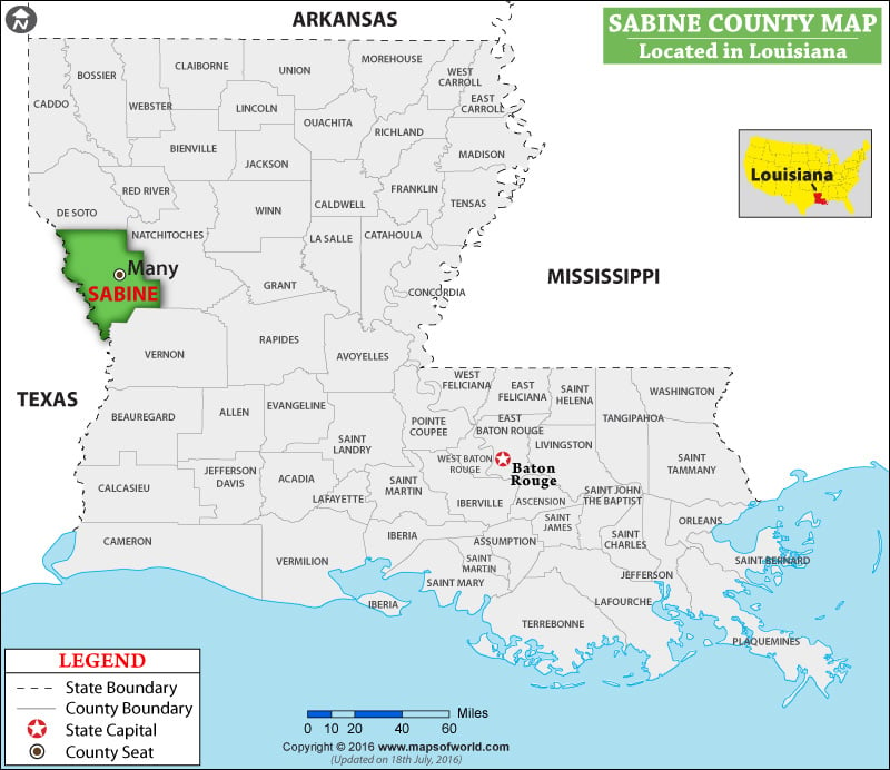 Sabine Parish Map, Louisiana