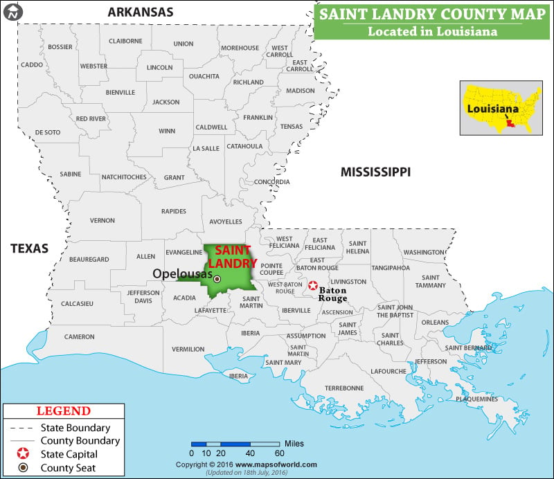 St Landry Parish Map, Louisiana