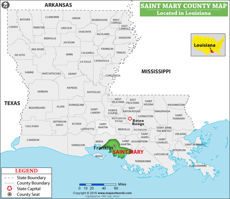 St Mary Parish Map, Louisiana