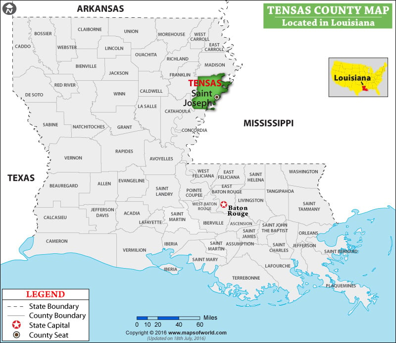 Tensas Parish Map, Louisiana