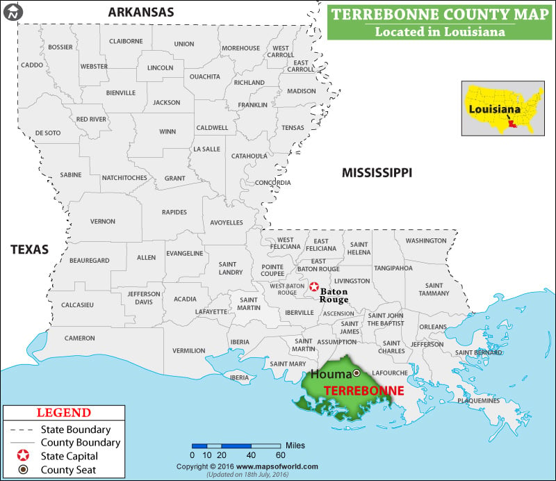 Terrebonne Parish Map, Louisiana