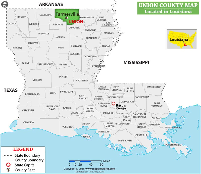 Union Parish Map, Louisiana