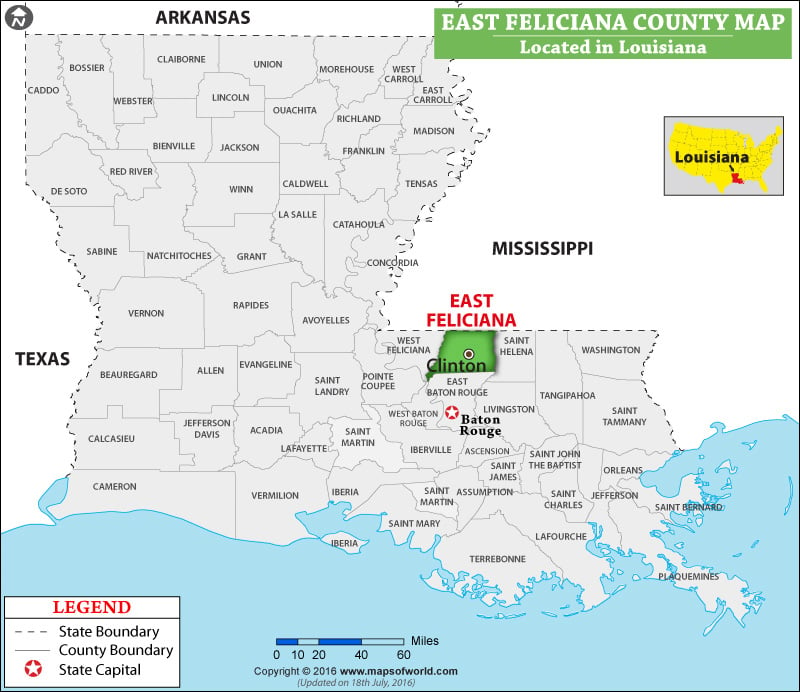 West Feliciana Parish Map, Louisiana